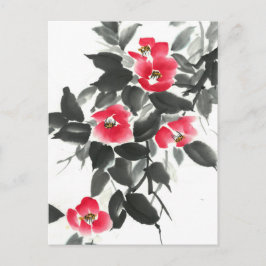Rote Kamelien-Sumie-Farbe und Aquarellmalerei Postkarte