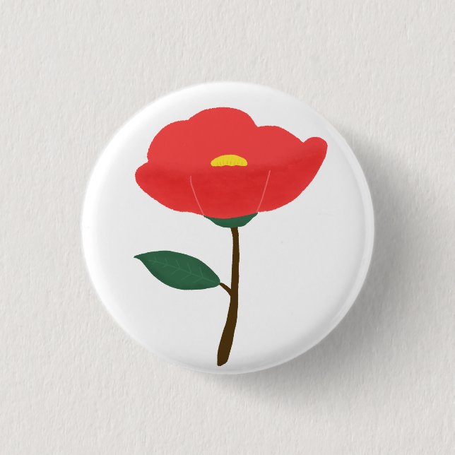 Rote Kamelienblume Botanisches Geschenk Button (Vorderseite)