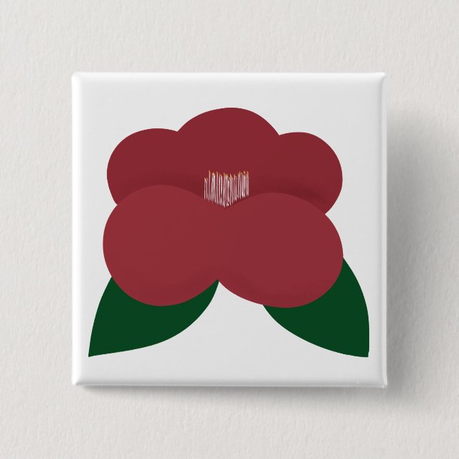 Rote Kamelienblüte Botanische Blüte Button (Vorderseite)