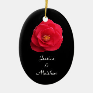 rote Kamelienblüten-Weihnachtsbaumanhänger Keramikornament