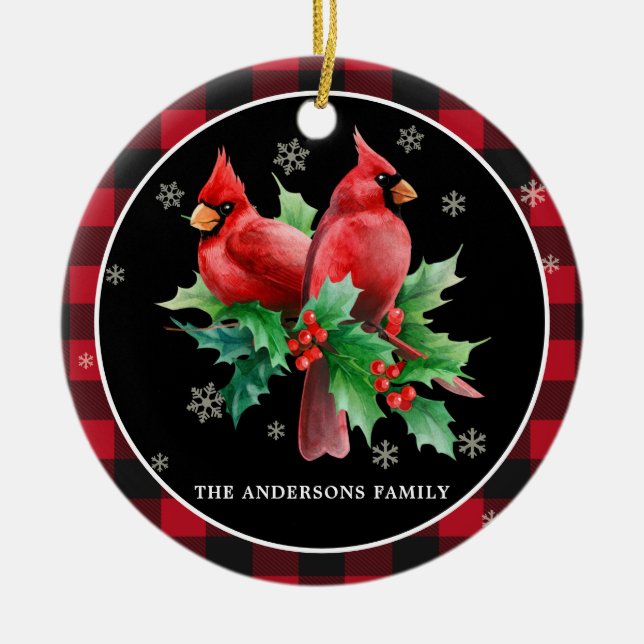 Rote Kardinal Holly Berries Personalisiert Weihnac Keramik Ornament (Vorne)
