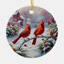 Rote Kardinal im Winter Keramik Ornament