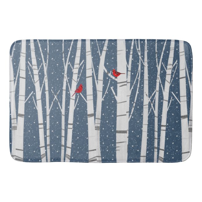Rote Kardinal in Schneeflocken Badematte (Vorderseite)