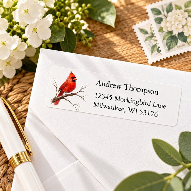 Rote Kardinal-Rücksendeetiketten (Cardinal return address labels)