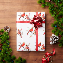 Rote Kardinal Vögel auf der Holly-Tree-Zweigstelle Geschenkpapier