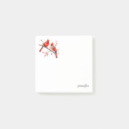 Rote Kardinal Vögel auf der Holly-Tree-Zweigstelle Post-it Klebezettel