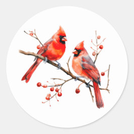 Rote Kardinal Vögel auf der Holly-Tree-Zweigstelle Runder Aufkleber