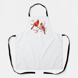 Rote Kardinal Vögel auf der Holly-Tree-Zweigstelle Schürze