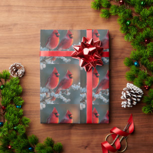 Rote Kardinale auf einem vereisten Zweig Geschenkpapier