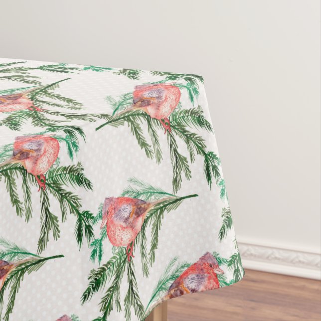 Rote Kardinäle auf grünen Branchen Weihnachten Tischdecke (Beispiel)