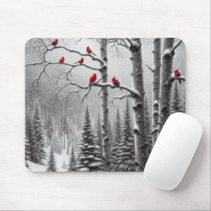 Rote Kardinäle im Winterwald Mousepad