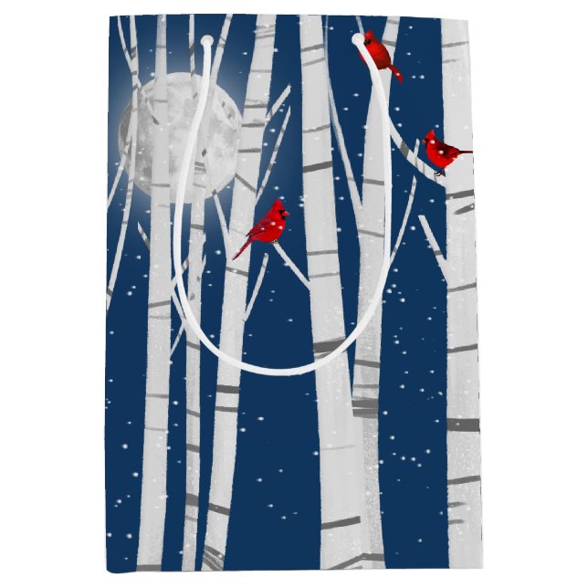 Rote Kardinäle in Birch Tree Mittlere Geschenktüte (Vorderseite)
