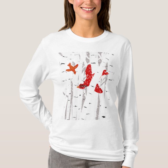 Rote Kardinäle in der Winterlandschaft der weißen  T-Shirt (Vorderseite)