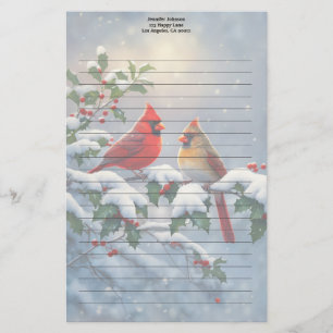 Rote Kardinäle und Holly in Snow Briefpapier