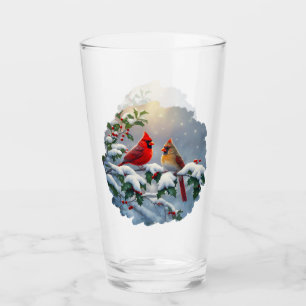 Rote Kardinäle und Holly in Snow Glas