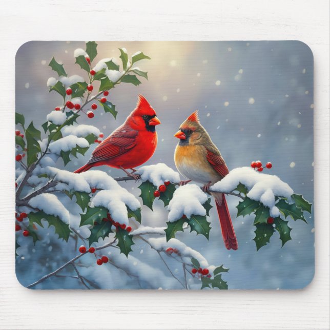 Rote Kardinäle und Holly in Snow Mousepad (Vorne)