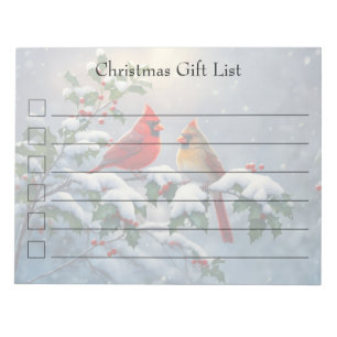 Rote Kardinäle und Holly in Snow Notizblock