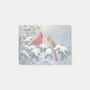 Rote Kardinäle und Stechpalme im Schnee Post-it Klebezettel