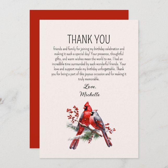 Rote Kardinäle Vögel Frauen Geburtstag Dankeskarte (Vorne/Hinten)