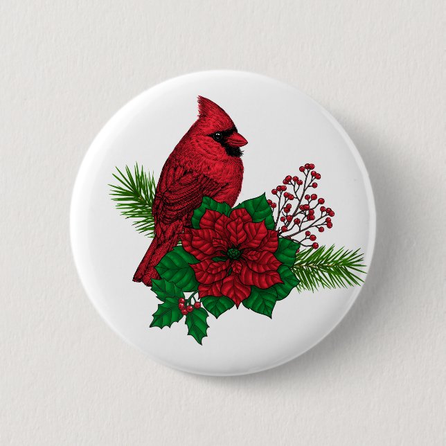 Rote Kardinäle zur Weihnachtsdekoration Button (Vorderseite)