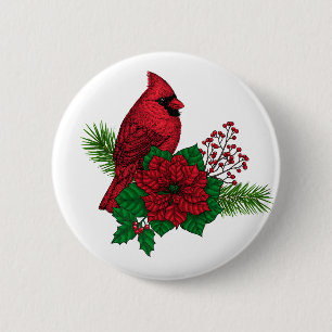 Rote Kardinäle zur Weihnachtsdekoration Button
