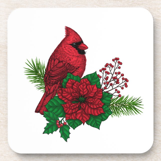 Rote Kardinäle zur Weihnachtsdekoration Getränkeuntersetzer (Vorderseite)