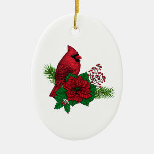 Rote Kardinäle zur Weihnachtsdekoration Keramik Ornament