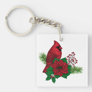 Rote Kardinäle zur Weihnachtsdekoration Schlüsselanhänger