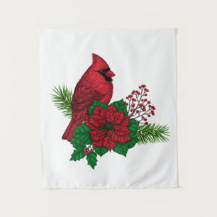 Rote Kardinäle zur Weihnachtsdekoration Wandteppich