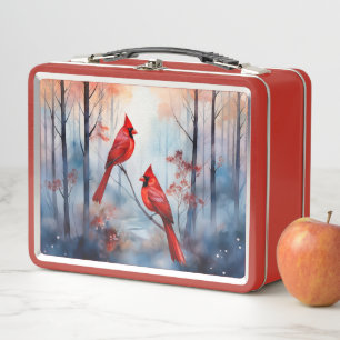 Rote Kardinalvögel in einem nebligen Wald Metall Brotdose