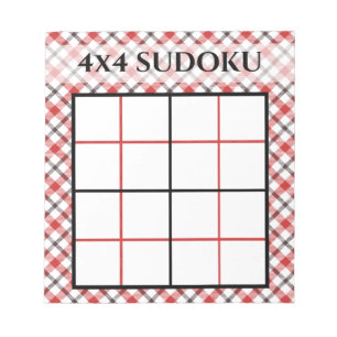 Rote Karierte 4x4-Sudoku-Grid-Vorlage Notizblock