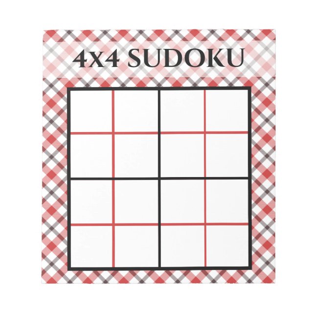 Rote Karierte 4x4-Sudoku-Grid-Vorlage Notizblock (Vorderseite)