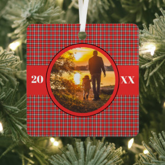 Rote Karierte Foto mit herzlichsten Wünschen Ornament Aus Metall