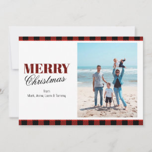 Rote Karierte Personalisierte Foto Weihnachtskarte Mitteilungskarte