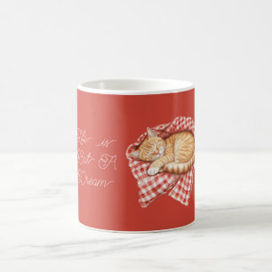 Rote Karierte Streifen Decke Orange Katze Kaffeetasse