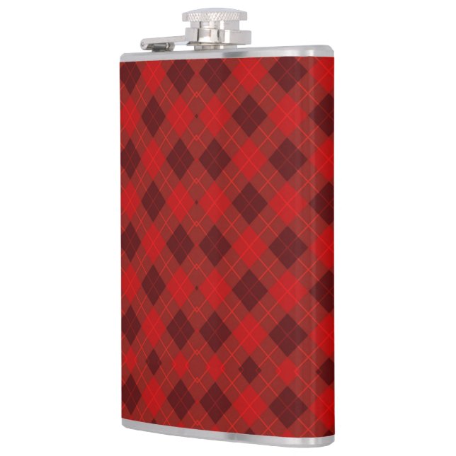 Rote karierte Taschenflasche mit Metalldeckel Flachmann (Links)