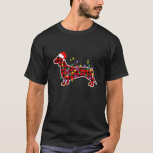 Rote Karo-Dachshund-Hund-Weihnachts-Pyjamas Famili T-Shirt