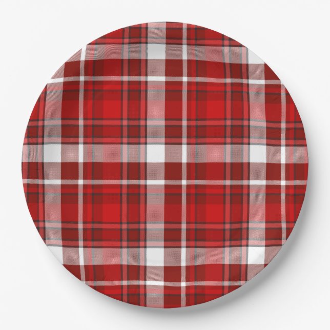 Rote Karo-Papierplatten Pappteller (Vorderseite)