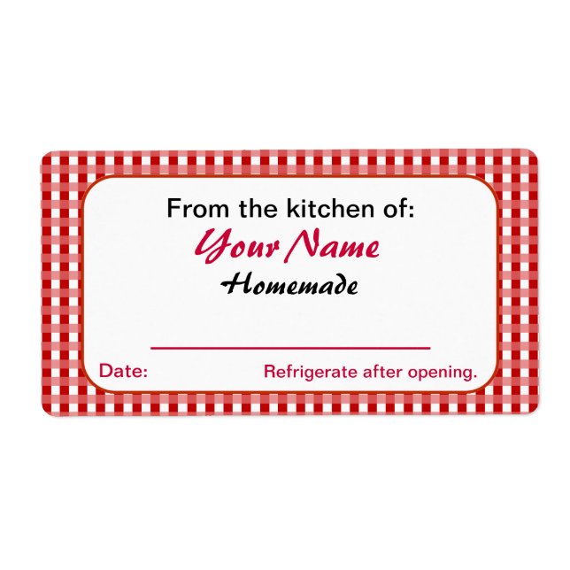 Rote Karo Personalisiert Pickle Canning Jar Labels (Vorne)