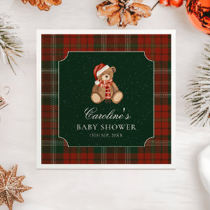 Rote Karo-Teddybär-Weihnachts-Babyshower-Serviette Serviette
