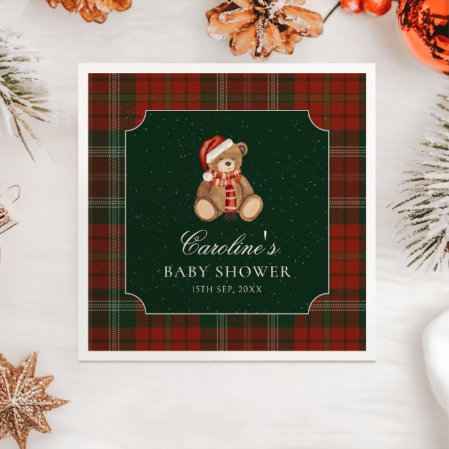 Rote Karo-Teddybär-Weihnachts-Babyshower-Serviette Serviette (Von Creator hochgeladen)