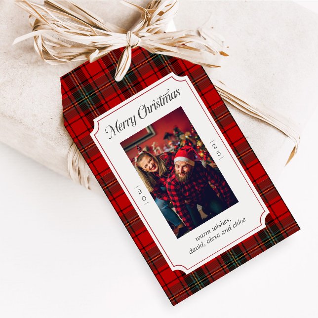 Rote Karo-Weihnachtsgeschenkanhänger Geschenkanhänger (Red Plaid Modern Merry Christmas Holiday Favor Tags)