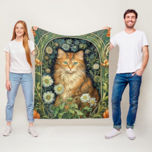Rote Katze im Garten Jugendstil Fleecedecke