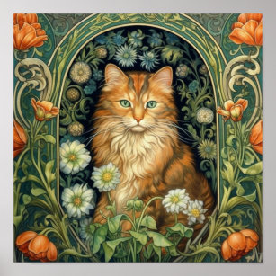 Rote Katze im Gartenstil Poster