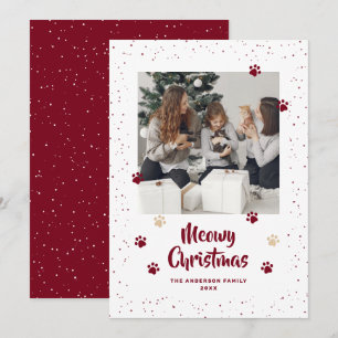 Rote Katzenpfoten-Foto Meowy Weihnachtskarte Feiertagskarte