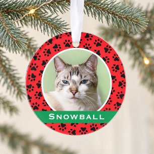 Rote Katzenpfotenabdrücke Personalisierter Katzenn Ornament