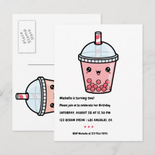 Rote Kawaii-Bubble-Tea-Geburtstagskarte Postkarte