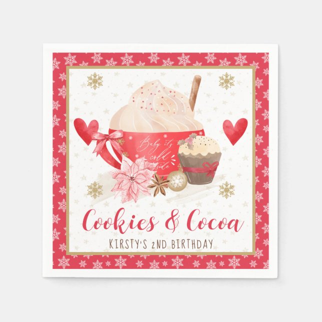 Rote Kekse und Kakao 2. Geburtstag Serviette (Vorderseite)