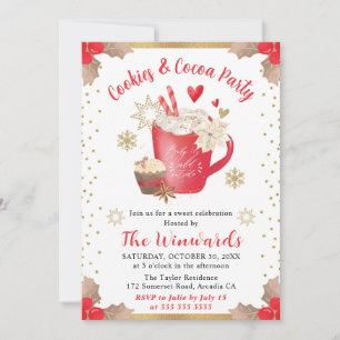 Rote Kekse und Kakao-Party Winter Einladung