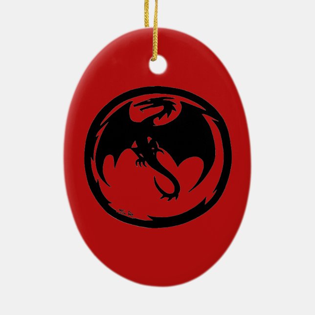 Rote Keramik des Schwarzen Drachen Ornament (Hinten)
